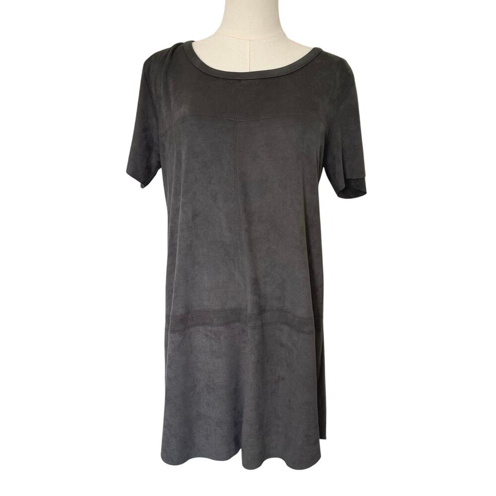 Oliveaceous (M) Gray Faux Suede Shift Dress Short Sleeve Mini Boho Chic